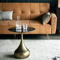Table d'appoint/table basse moderne de style simple avec base en métal et plateau en pierre frittée marbrée, taille personnalisable, pour appartement et salon