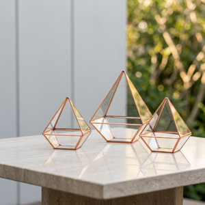 Wholesale Rose Gold Metal Framed Glass Prism Terrariums for Home and Patio Decoration - Product Image 1