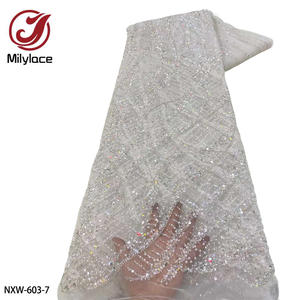 جميل الزفاف الذهب الترتر تول صافي الدانتيل النسيج الفاخرة التطريز الثقيلة مطرز الدانتيل النسيج لفستان الحزب - Product Image 6