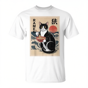 Camiseta para papá amante de los gatos con diseño de gato Tuxedo comiendo ramen Kawaii - Product Image 2
