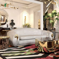 Ensemble de canapés sectionnels de luxe en tissu nubuck européen, design en forme de C, meubles de salon rectangulaires, rembourrage en éponge, pieds en laiton