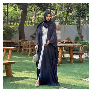 2023 Wholesale Custom Dubai Abaya Kaftan Turkish Modest Islamic Clothing Crinkled Chiffon Open Abaya Women Muslim Dress Abaya