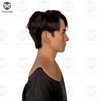 Masques de tête en silicone réalistes fabriqués à la main avec cheveux, design personnalisé, pour Halloween, fête, cosplay, simulation de masque masculin asiatique