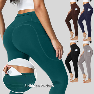 Vractive Custom Hot-selling <strong>Pants</strong> High Rise Side Pockets Fleece <strong>Lined</strong> Breathable Waist Gym Leggings Women Wholesale - Product Image 2