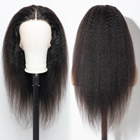 Wig Rambut Asli Brasil Remy 13x4 Lace Front Wig Kinky Straight Warna Natural Tanpa Lem, Wig Panjang dengan Lace Transparan dari Vendor Grosir