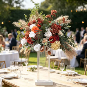 Fournitures de décoration de mariage : Centre de table bohème en terre cuite, arrangement floral haut de gamme avec roses en soie orange brûlé et herbe de la pampa - Product Image 1