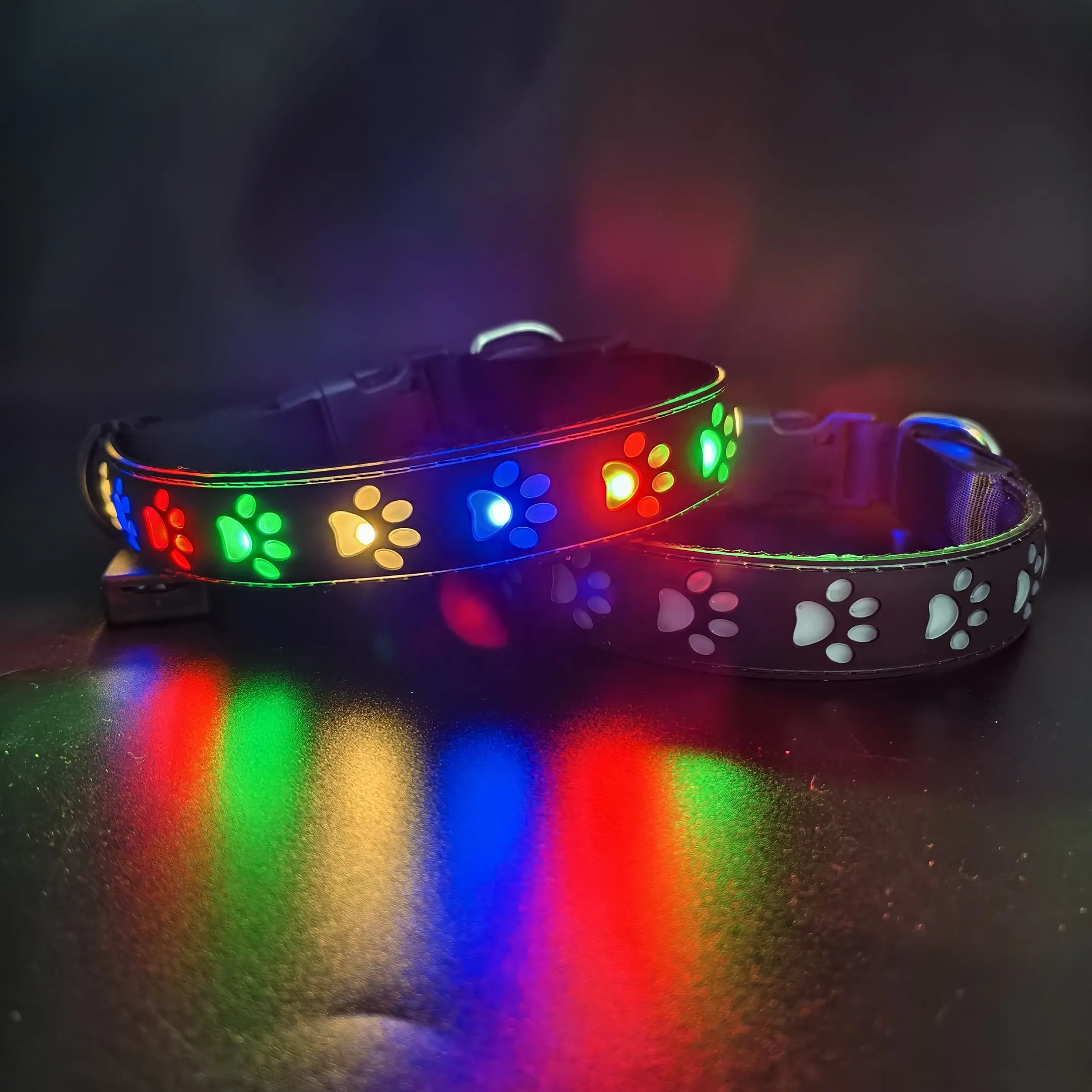 mehrfarbig 7 farben silikon elektronisch wasserdicht rgb usb pet wiederaufladbar schwarz glühend led licht hundehalsband