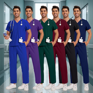 Unisex Medical Scrub <b>Set</b> V Neck Hospital Uniform Short Sleeve Nurse <b>Doctor</b> Workwear Polyester Blend - Product Image 1