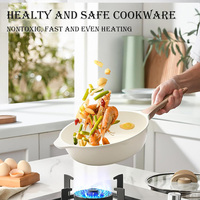 Set pot memasak anti lengket, 10 buah panci Set dengan pegangan kayu lapisan marmer putih granit aluminium Die Cast tahan lama induksi peralatan masak