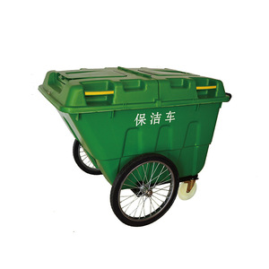 Camion à ordures extérieur 400L, chariot de nettoyage vert à 3 roues poussé à la main pour usage communautaire - Product Image 2