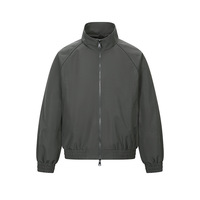 Blouson Bomber Unisexe Ample Coupe-Vent Multi-Poches Col Montant Grande Taille Style Vêtement de Travail Femme 100% Polyester Uni