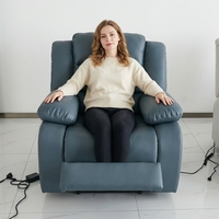 Fauteuil inclinable électrique pivotant en cuir PU bleu foncé PUZE Q703 avec USB et télécommande, 900x800x800mm, structure en bois pour la maison