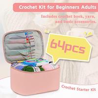 Kit de 62 outils de crochet tendance pour débutants avec fil et étui de voyage portable