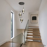 Lustre LED moderne noir en forme de diamant pour salle à manger, îlot de cuisine, escalier