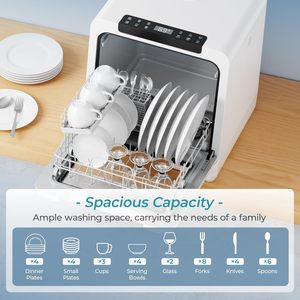 Lave-vaisselle de comptoir Euhome 5L avec réservoir d'eau intégré, mini lave-vaisselle portable avec 8 programmes, commande tactile, blanc et noir - Product Image 6