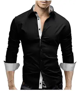 Degli uomini all'ingrosso manica lunga moda slim fit camicia formale camicia abbottonatura personalizzata