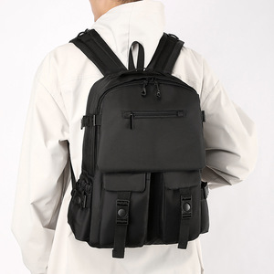Laptop <b>Backpack</b> <b>Large</b> Capacity Waterproof Multi Layer Storage For Business Travel School Unisex Solid Color Black Gray - Product Image 2