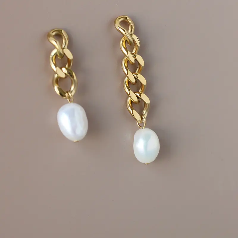 2 Sizes stainless steel Gold Link Pearl Earrings Chunky Chain Earrings for Women Earrings Simple Jewelry SL-E011