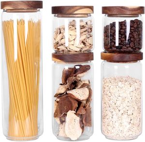 Large Capacity <b>Glass</b> <b>Storage</b> Jar Wooden Lid Airtight <b>Food</b> <b>Container</b> Round Spice and Coffee Bean Canister for Kitchen - Product Image 2