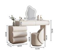 Table de maquillage moderne en bois avec miroir éclairé, coffre de rangement, bureau de toilette mural pour chambre à coucher, maison, hôtel