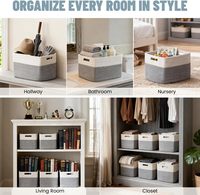 Lot de 5 paniers de rangement en corde de coton tressée avec poignées, design rectangulaire pour l'organisation du placard, du garde-manger et de la salle de bain - Gris et blanc