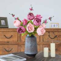 13 têtes de pivoines artificielles en soie de style européen, décorations pour la maison ; bouquet de fleurs artificielles pour la Saint-Valentin et les mariages