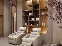 Service de design d'intérieur pour salon de manucure floral, décoration florale élégante, aménagement sur mesure et plan de solution tout-en-un