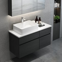 Meuble de Salle de Bain Mural Moderne Populaire de Design Américain, Meuble-Lavabo avec Plan de Toilette en Marbre