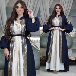 Oriente Medio Kuwait Abaya moda mujer 2 uds manga de burbuja Abaya bordado lentejuelas lujo tradicional musulmán mujer vestido