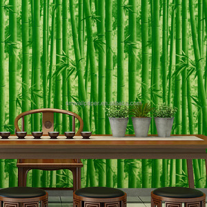 Carta da <span class=keywords><strong>Parati</strong></span> 3D <span class=keywords><strong>con</strong></span> Design di Bambù Verde e <span class=keywords><strong>Foglie</strong></span>, Adesivi Murali Tropicale per Decorazione Pareti - Product Image 5