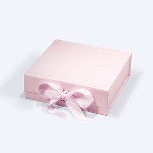 Luxury <b>Pink</b> Foldable Square Magnetic Closure Presentation <b>Gift</b> Packaging <b>Box</b> With Ribbon - Product Image 1