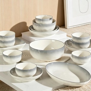 White Grey Ceramic <b>Dinnerware</b> <b>Set</b> Porcelain Bowl Spoon Plates <b>Sets</b> Ceramic Dinner Plates Serving Tableware <b>for</b> Restaurant - Product Image 2