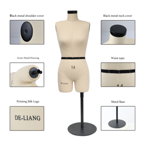 Vestido de Fibra de Vidrio a Media <span class=keywords><strong>Escala</strong></span>, Maniquí de Medio Cuerpo, Costura <span class=keywords><strong>1</strong></span>:<span class=keywords><strong>2</strong></span>, Base de Metal, Sastre, Drapeado, Talla 14, Mujer, DL262 - Product Image 6