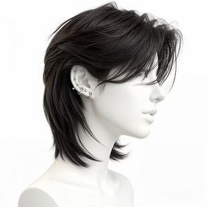 Parrucca da uomo unisex stile giapponese con coda di lupo, capelli medi voluminosi naturali stile Hong Kong, per il commercio transfrontaliero - Product Image 5