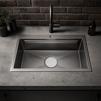 Robinet d'évier de cuisine coréen en acier inoxydable noir mat, grand réservoir unique, design artisanal gaufré motif grain de millet, SUS304