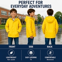 Veste de pluie imperméable à capuche pour enfants, légère, résistante aux intempéries, en PU recyclé, pliable pour les jeux en plein air par temps de pluie