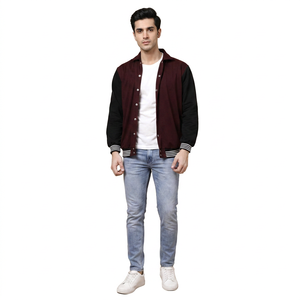FINER THREADS Custom Maroon Black Genuine Leather Breathable Varsity <b>Jacket</b> <b>Men</b> <b>Baseball</b> Bomber Fashion College Uniform - Product Image 1