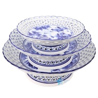 RYFC High Foot Blauw en wit porselein Milieuvriendelijk plantenpatroon Fruitschaal Thuis Bruiloft Decoratief Keramisch Hol Snoepbord