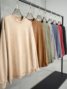 Men's Fall/Winter Retro Washed Long <b>Sleeve</b> T-Shirt Hooded Pullover Style <b>Short</b> Batik Knitted Fashion Brand American Style - Product Image 4