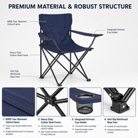 Chaise pliante d'extérieur légère en fer, design chinois, avec dossier et accoudoirs, chaise de camping portable pour pique-nique, tissu Oxford