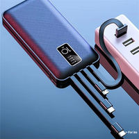Batterie externe 20000 mAh avec logo personnalisé, 4 câbles intégrés, Micro USB, écran LED, chargeur portable, cadeau de remise de diplôme