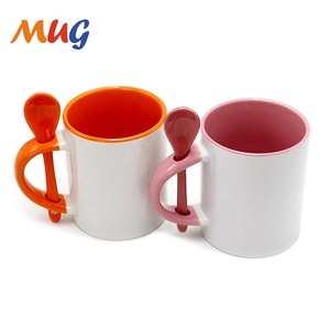 Bán hàng nóng bán buôn nhà máy cung cấp 11oz tùy chỉnh màu sắc bên trong thăng hoa Cốc gốm với muỗng - Product Image 5