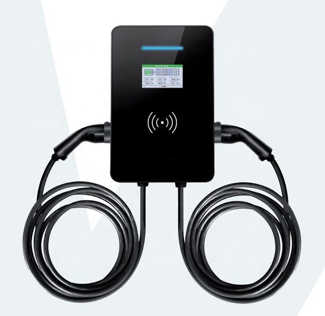 Oem Odm 14kw 22kw 44kw Electric Car Ev Charger Dual Type 2 Ac Wall Box Home Ev Charging Station With 4.3 Inch Lcd Display