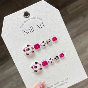Lot de 10 faux ongles d'été adorables faits à la main à pression avec strass 3D en acrylique - Product Image 1