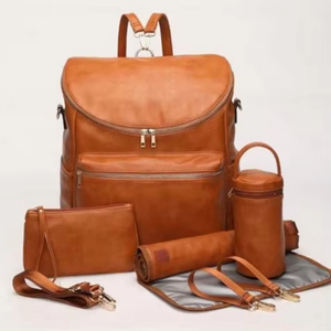 Free Sample New Design <b>Vegan</b> Leather Mommy Bag Waterproof Baby <b>Backpack</b> Bag Large Capacity Diaper <b>Backpack</b> Bag - Product Image 1