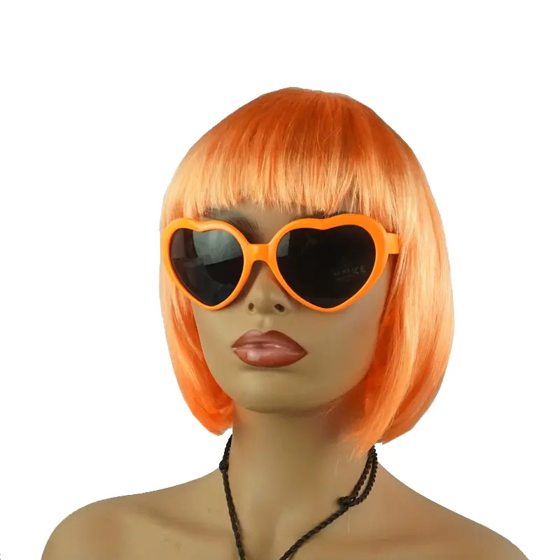 Peruca de cabelo sintético, barato preço de fábrica humano peruca com óculos de sol halloween sintético colorido adereços de festa bob toupee
