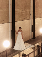 Robe de mariée Mily Bridal MHL673, style A, sans manches, bustier, taille basque, corset en dentelle