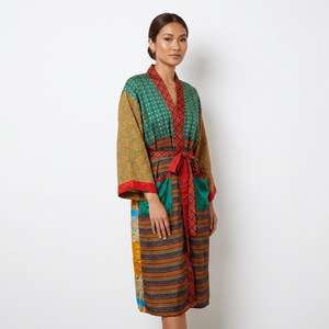 Robe kimono en soie 100% de haute qualité, imprimé, beau motif patchwork, couleur personnalisable, respirante, douce, printemps, été, automne - Product Image 1