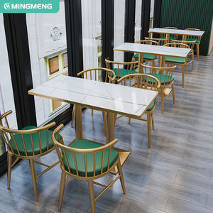 Conjunto de Mesa y Sillas de Sofá para Restaurante Comercial, Mesa Impermeable con Patrón de Mármol, Sofá con Asiento en Forma de U para Bistro y Cafetería - Product Image 4