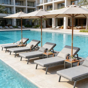 Chaise longue de luxe pliable et empilable en aluminium, résistante aux UV et antirouille, pour la <span class=keywords><strong>d</strong></span>étente en <span class=keywords><strong>extérieur</strong></span> (cour, hôtel, piscine) - Product Image 1